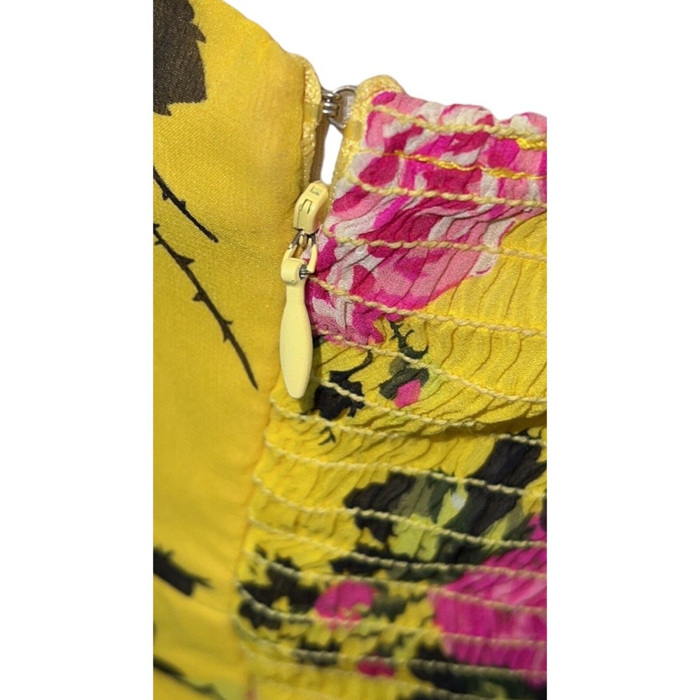 Vtg Betsey Johnson Silk Strapless Maxi Dress Yellow Rose Floral Coquette Sz 2 - Picture 8 of 16